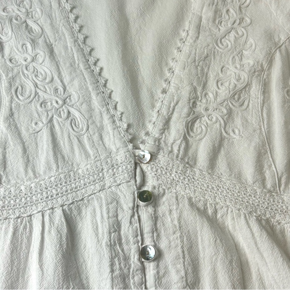 SCULLY Sz S White Peruvian Cotton Embroidered Short Sleeve Button Blouse Top - Picture 6 of 12